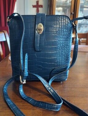 Croc-Embossed Crossbody Bag in Deep Teal